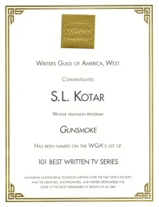 S.L. Kotar Writers Guild Of America Best Written TV Series